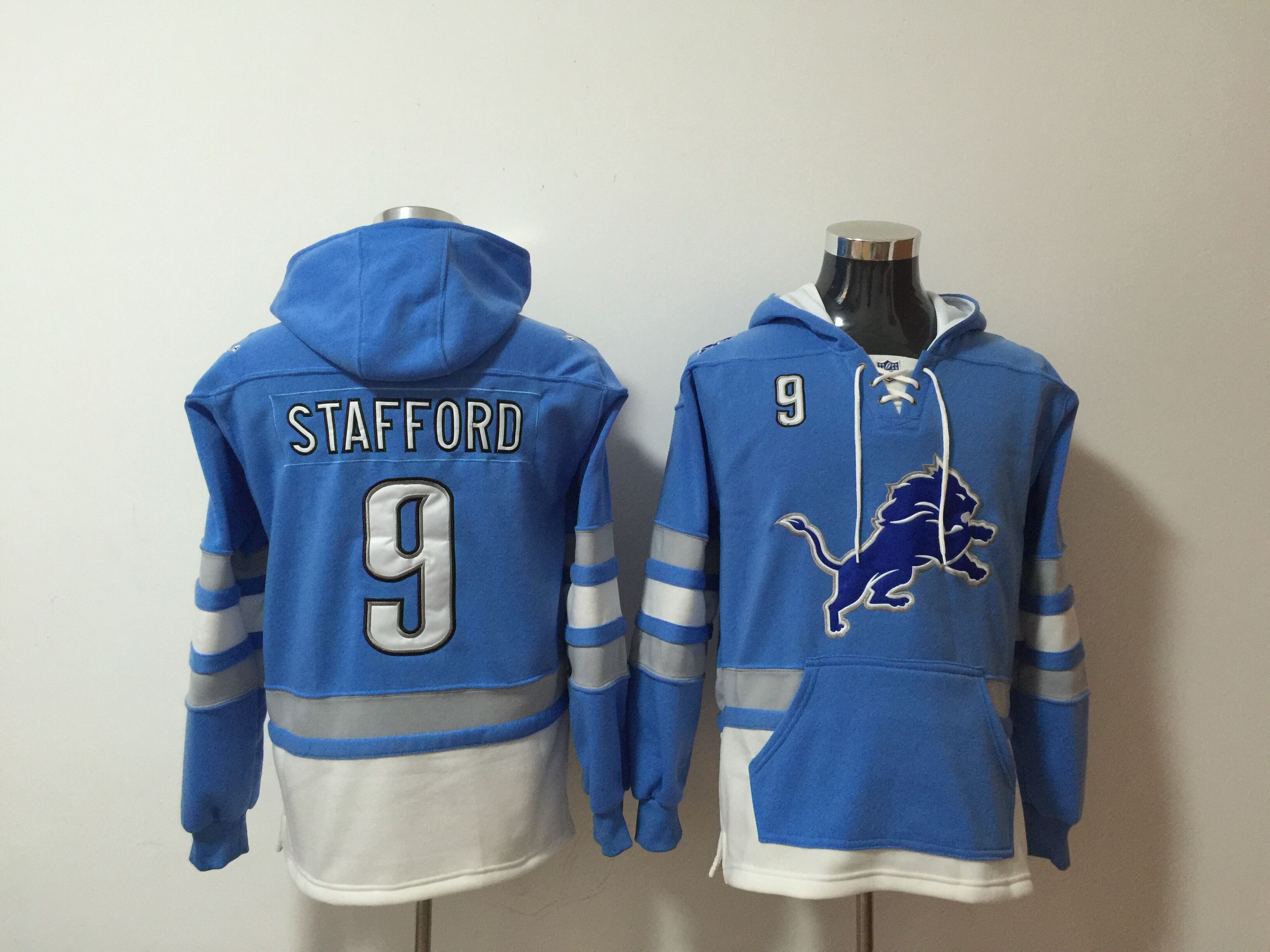 Men NFL Nike Detroit Lions #9 Stafford blue Sweatshirts->nfl sweatshirts->Sports Accessory